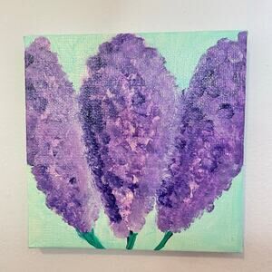 Handmade acrylic painting purple flowers lilacs